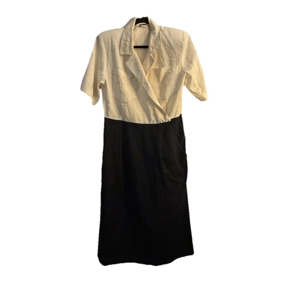 Authentic 90s Vintage Stuart Alan Linen Midi Dress 90s Made USA Sz 12 Minimalist